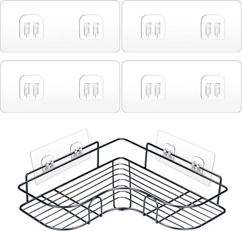4 Pack Shower Caddy Adhesive Hooks Replacement, Strong Self-Adhesive Sticker No Drilling Waterproof Hanging Hooks for Bathroom Storage Shelves Kit...