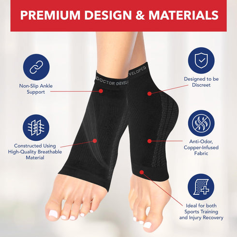 Doctor Developed Plantar Fasciitis Socks/Compression Foot Sleeves, Copper Ankle Brace for Heel Support & Doctor Written Handbook (Black, L)...