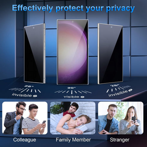 [2+2 2 Pack Privacy Screen Protector for Samsung Galaxy S24 Ultra with 2 Pack Camera Lens Protector, Fingerprint Support Private Tempered Glass Sc...