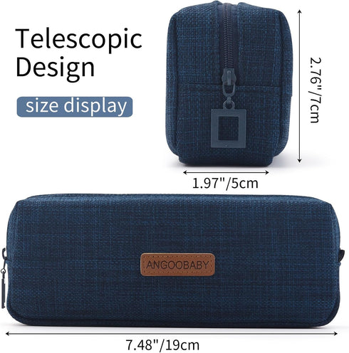 ANGOOBABY Small Pencil Case Student Pencil Pouch Coin Pouch Cosmetic Bag Office Stationery Organizer For Teen School-Dark Blue...