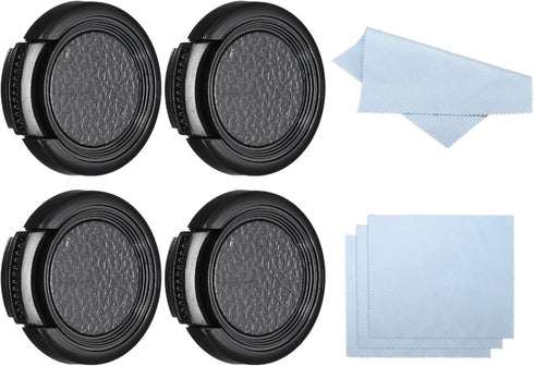 PATIKIL 28mm Lens Cap, 4 Pack Sides Pinch Snap Camera Lens Cover for Front Lens with Cloth, Suitable for 28mm Thread Universal DSLR Lenses, Black ...