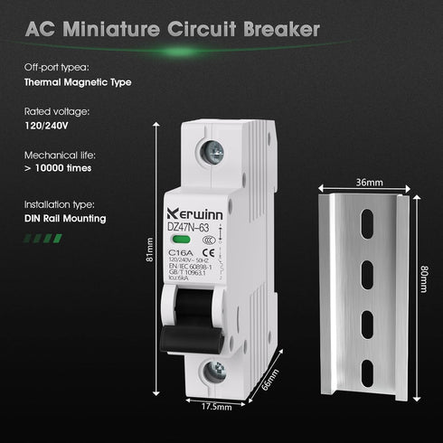 3PCS Miniature Circuit Breaker 120V/240V ac Circuit Breaker 1 Pole 16Amp Smart Circuit Breaker DIN Rail Mount for Marine Power Systems,Solar photo...