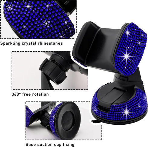 Bling Car Phone Holder, 360 Degree Adjustable Crystal Auto Dashboard Air Vent Cell Phone Mount, Universal Car Phone Holder Mount for Windshield Da...
