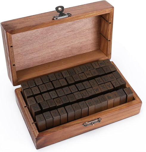 Alphabet Stamps Set 70pcs Letter Number Symbol Vintage DIY Craft Card Making Wood Rubber Stamp...