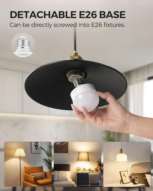 Rechargeable Light Bulbs with Remote Control, Battery Operated Light Bulbs with Timer, 3 Color Temperature, Dimmable Wireless Puck LED Bulb for Wa...