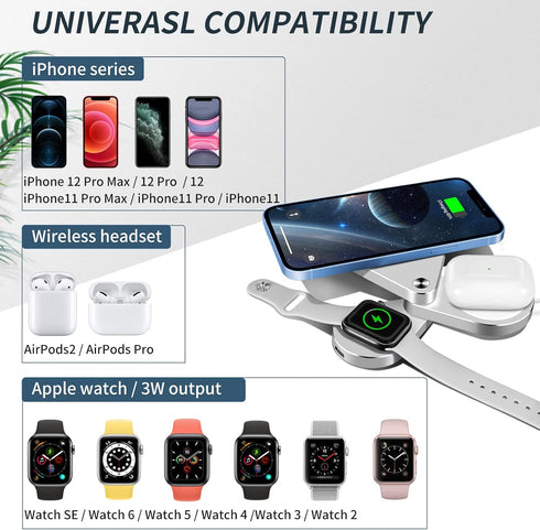 3 in 1 Detachable Magnetic Wireless Charger, 15W Fast Wireless Charging Station for iPhone 13/12, Foldable Wireless Charger Stand Compatible with ...