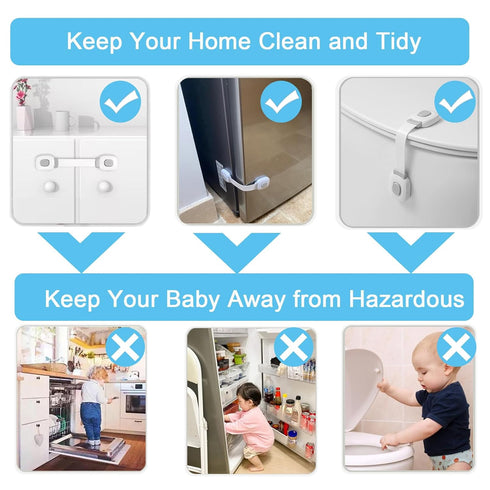 Fursafe&Q Baby Cabinet Locks, Child Safety Cabinet Proofing -Child Safety Strap Locks Adhesive Drawer Fridge Ovens Door Toilet Latches No Drill Mu...