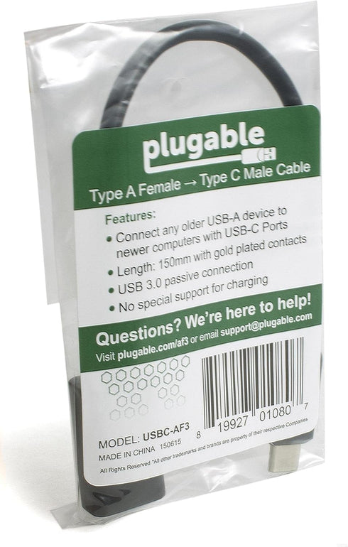 Plugable USB C to USB Adapter Cable with Driverless Technology, Enables Connection of USB Type C Laptop, Tablet, or Phone to a USB 3.0 Device (8 i...