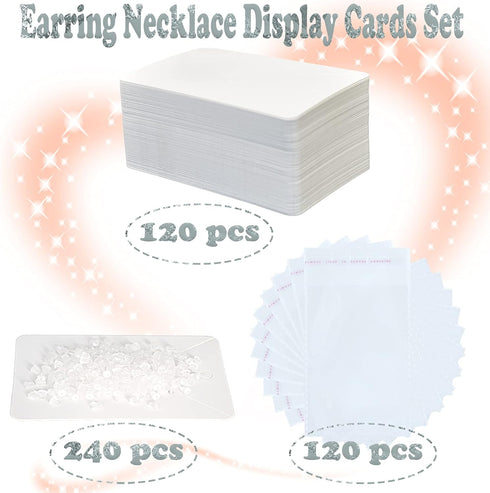 120 Set Earring Holder Cards Necklace Display Cards with 120 Pcs Self Sealing Bags and 240 Pcs Earring Backs for Earring Necklace Display(3.5 x 2....