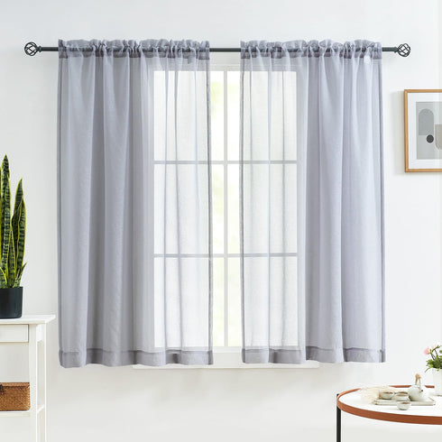 MYSTIC-HOME Sheer Curtains 45 Inch Length, Rod Pocket Voile Drapes for Living Room, Bedroom, Window Treatments Semi Crinkle Curtain Panels for Yar...