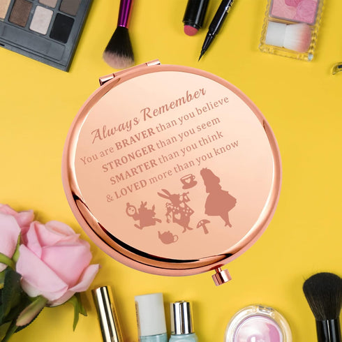 KEYCHIN Princess Pocket Mirror Fairy Tales Gift Always Remember You are Braver Stronger Smarter Than You Think Compact Makeup Mirror for Women Gir...
