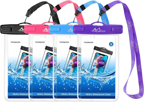 MoKo Waterproof Phone Pouch 4Pack, Underwater Phone Case Dry Bag with Lanyard Compatible with iPhone 14 13 12 11 Pro Max X/Xr/Xs Max/SE 3, Galaxy ...