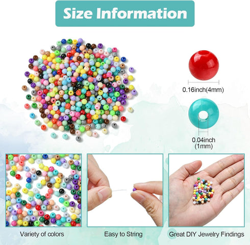 KitBeads 5600pcs 28 Colors Acrylic Seed Beads Kit Opaque Round Pony Beads 4mm Small Loose Spacer Beads for Jewelry Making Bulk...
