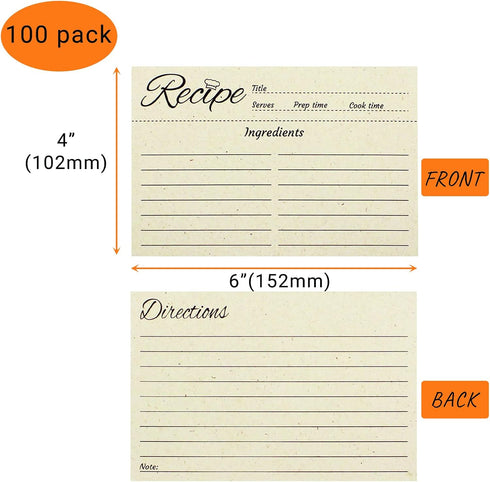 100 Pack Recipe Cards 4 x 6 Inch Double Sided Recipe Cards Kitchen Recipe Cards Cooking Recipe Cards Vintage Recipe Cards for Wedding, Bridal Show...