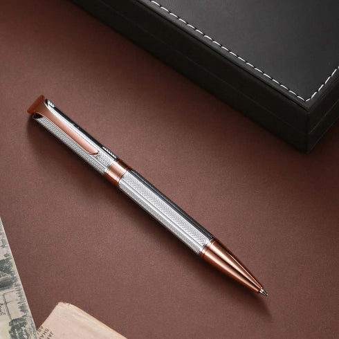 Ballpoint Pen with Gift Box, Retractable Pen for Men Women Executive Business Office School Supplies, Refillable 1.0mm Black Ink B5 (Rose Gold+Sil...