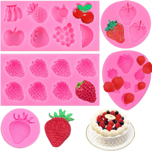 5 Pcs Strawberry Baking Mold 3D Cupcake Strawberry Mold Strawberry Silicone Fondant Mold for DIY Topper Decorating Cake Chocolate Cookies Sugar Po...