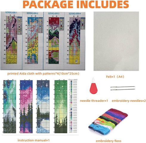 Cross Stitch Bookmark Kit 4PCS,DIY Bookmarks Cross Stitch Kits for Beginners,Stamped Embroidery Bookmark,14CT...