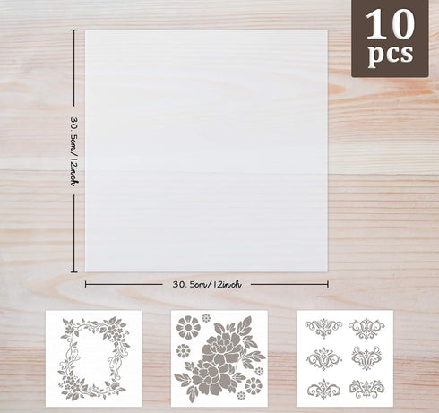 ilauke 10 Pieces 7.5mil Stencil Vinyl Sheets, 12x12inch Blank Mylar Stencil Sheets, Milky Translucent PET Stencil, Clear Mylar Template for Cricut...