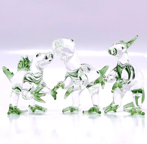Set 3 Dinosaurs Miniature Figurines Hand Blown Color Glass Art Animals Collectible Gift Home Decor, Clear Green...
