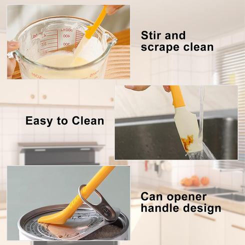Small Silicone Spatula,Curved Jar Spatula with Can Opener End,Silicone Kitchen Scraper Spatula for Jam,Peanut, Butter and Wet Pet Food Can Spreade...