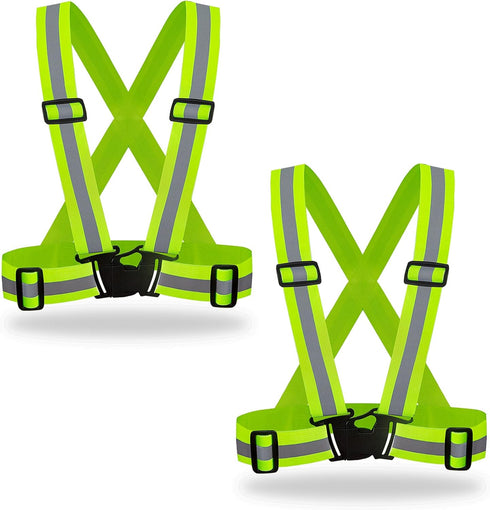 2 Pack Hi Vis Safety Vests - Adjustable Bright Neon Color High Visibility Reflective Safety Straps Gear for Traffic Control, Running, Cycling...