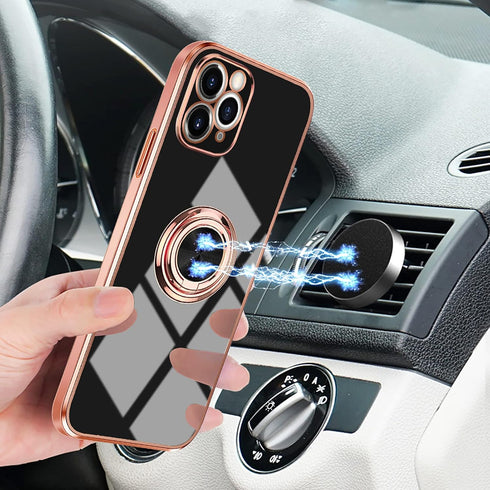 Omorro for Case iPhone 11 Pro Max Case for Women with Ring Holder, 360 Degree Rotation Kickstand Girly Cases Bling Glitter Plating Rose Gold Slim ...