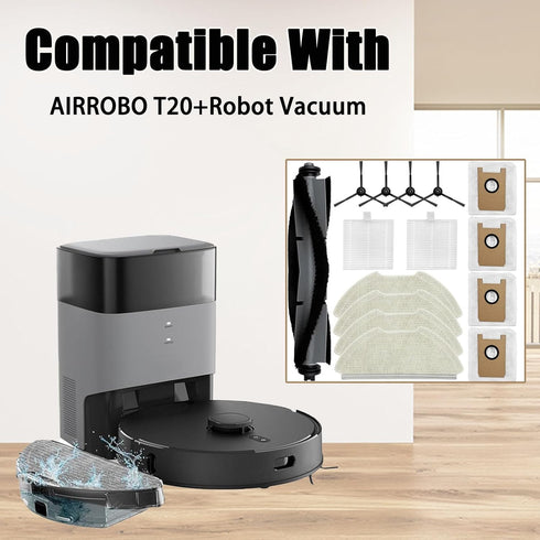 15 PCS Vacuum Accessories for AIRROBO T20+ Cleaner Robot, 1 Main Roller Brush, 4 Side Brushes, 4 Mopping Pads, 4 Vacuum Dust Bags, 2 Hepa Filters...
