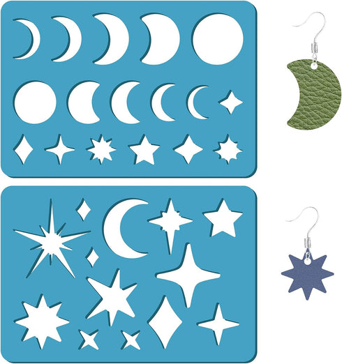 GORGECRAFT 2 Styles Star Earrings Making Template Moon Phase Jewelry Shape Templates Diamond Stencils Round Acrylic Cutting Stencil for Leather Br...