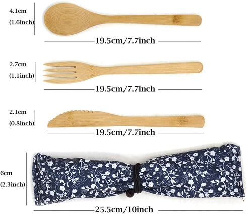 Honbay 3PCS Japanese Style Creative Eco-friendly Bamboo Flatware Set Reusable Utensils with a Retro Pouch -Spoon, Fork, Knife...