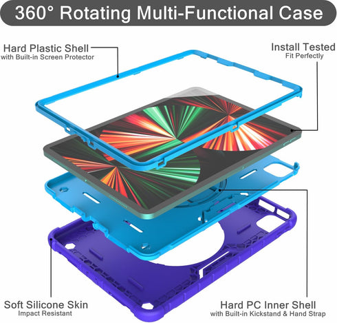 Kids Case for 10.9-inch iPad Air 5th/4th Generation (2022/2020)/iPad Pro 11-inch (2020/2018) with Built-in Screen Protector, 360° Rotating Stand, ...