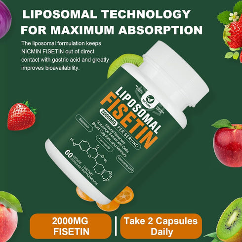 Liposomal Fisetin Supplement, 2000MG, 98% Pure Fisetin Polyphenols Antioxidants, with Quercetin, TMG and Resveratrol, for Healthy Aging, Cognitive...
