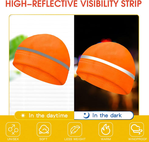 Geyoga 3 Pieces Reflective Fleece Hat Neon Safety Beanies Adult High Visibility Skull Watch Hat with Reflective Stripe...
