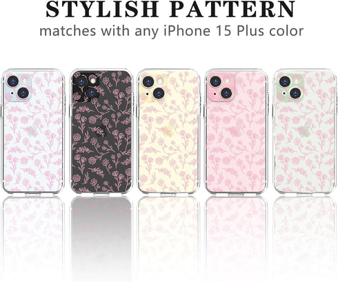 Compatible for iPhone 15 Plus Case Cute Clear Oil Flower Floral Leaf Design for Girls Women Soft TPU Shockproof Protective Girly for iPhone 15 Plu...