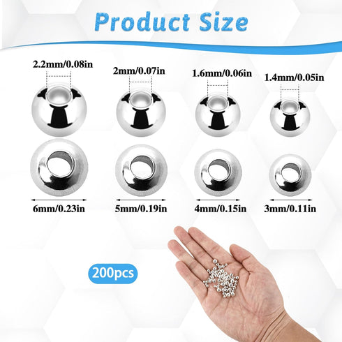 Spacer Beads for Jewelry Making, 200PCS Stainless Steel Beads Spacer Beads Silver Beads for Bracelets Silver Bead Spacers Metal Beads for DIY Neck...