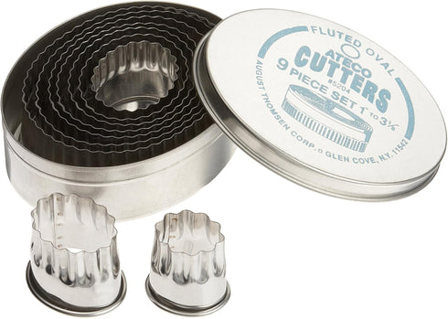 Ateco Fluted Edge Oval Cutters in Graduated Sizes, Stainless Steel, 9 Pc Set...