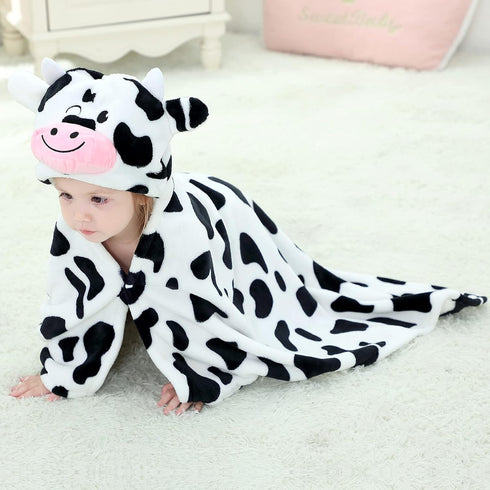 MICHLEY Baby Hooded Swaddling Blanket for Boys Girls, Animal Face Toddler Fall Winter Throw Blankets 0-3 Years(Cow)...