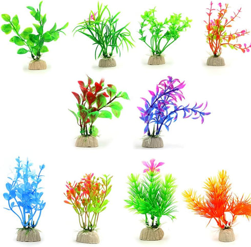 10 Pack Artificial Aquarium Plants, Small Size 4 to 4.5 inch Approximate Height Fish Tank Decorations Home Décor Plastic...