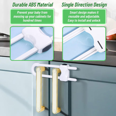 6 Packs Sliding Cabinet Locks, Modacraft Baby Proofing U-Shaped Child Safety Latches Adjustable White Locks for Handles Knobs Drawers Closet Cupbo...