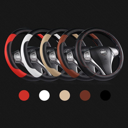 Leather Car Steering Wheel Cover, Non-Slip Car Wheel Cover Protector Breathable Microfiber Leather Universal Fit for Most Cars(Beige)...