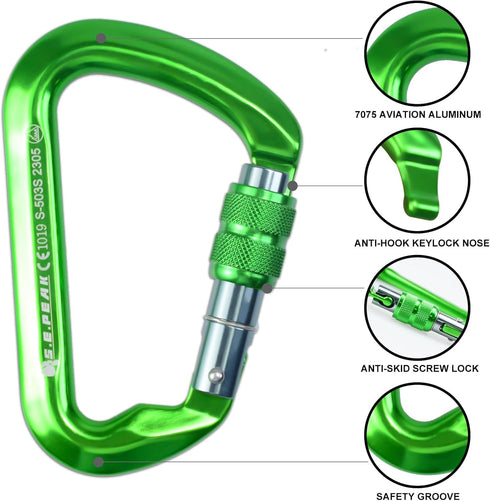 SEPEAK UIAA 30kN Locking Climbing Carabiner, Professional Heavy Duty Screwgate Clip for Outdoor Climbing, Mountaineering, Rappelling, Camping, Hik...