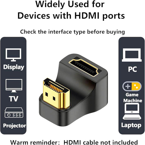 U Shape HDMI 2.1 Adapter Male to Female Standard HDMI Type A Adapter UHD 3D 8K@60Hz 180 Degree Up Angle for Laptop Projector TV PC...
