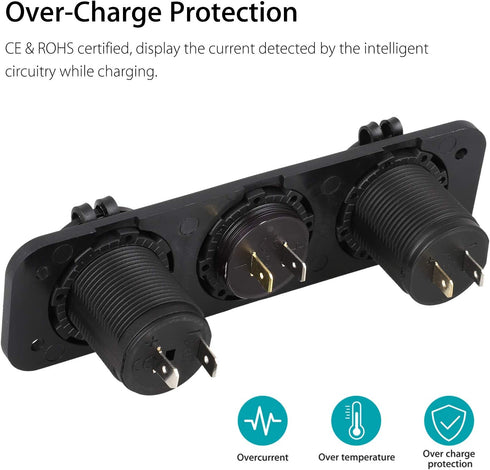 Linkstyle 3 in 1 Charger Socket Panel, 12V Dual USB Car Socket Charger Socket Power Outlet & LED Digital Voltmeter & Cigarette Lighter Socket Spli...