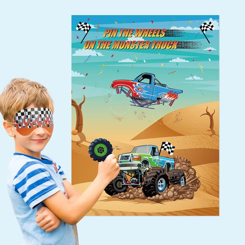 Hxezoc Pin The Wheels on The Truck Game With 36 Pcs Wheels Large Truck Poster Truck Party Games for Kids Birthday Party Truck Party Carnival Party...