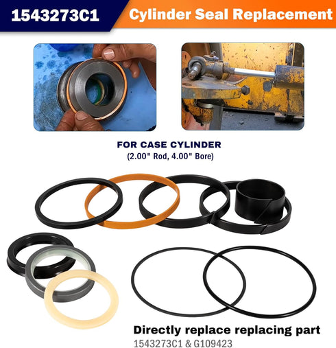 1543273C1/G109423 Hydraulic Cylinders Seal Kit Fits for Case Backhoe Loader Cylinder Universal Repair Packings (Rod 2” & Bore 4”) 10 PCS/Kit...