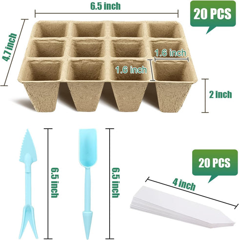 20 Pack Peat Pots, 240 Cells Biodegradable Seed Starter Pots, Peat Pots for seedlings, Starter Pots for Planting Seeds with 20 Plant Labels for In...