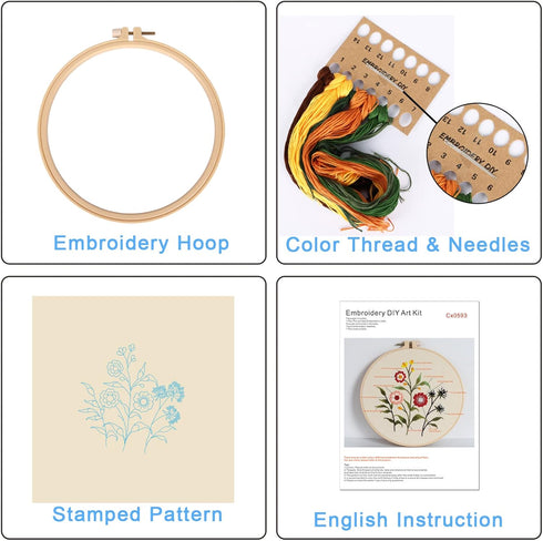 ojindiy 3Pack Embroidery Starter Kit with Pattern and Instructions, DIY Beginner Starter Stitch Kit Include 1Embroidery Hoop, 3 Embroidery Kit for...