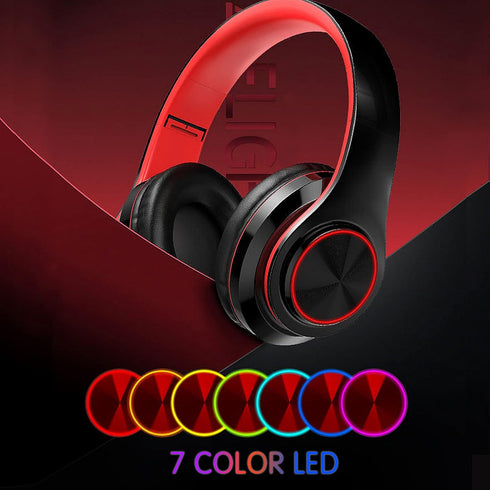 Bluetooth Wireless Over Ear Headphones, HiFi Stereo Sound Foldable Headphones,Colorful LED Lights Headphones with Built-in Mic,Wired for School/Ta...