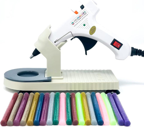 Hot Glue Gun with Heavy Duty Base/Stand and 20 Colour Glitter Glue Sticks...