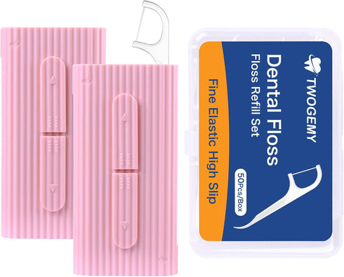 Pink Dental Floss, 2 Pack 10 Count and 50 PCS/Box, Total Package of 70 Picks Adult Floss in Set Meal. The Perfect Portable Flossing Travel Set for...