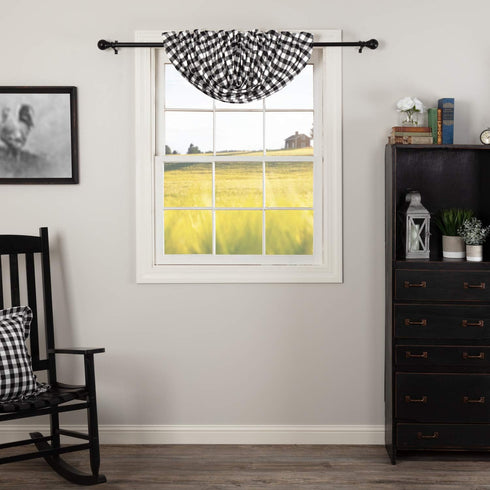 VHC Brands Annie Buffalo Check Cotton Farmhouse Kitchen Curtains Rod Pocket Balloon Valance, 15x60, Black...